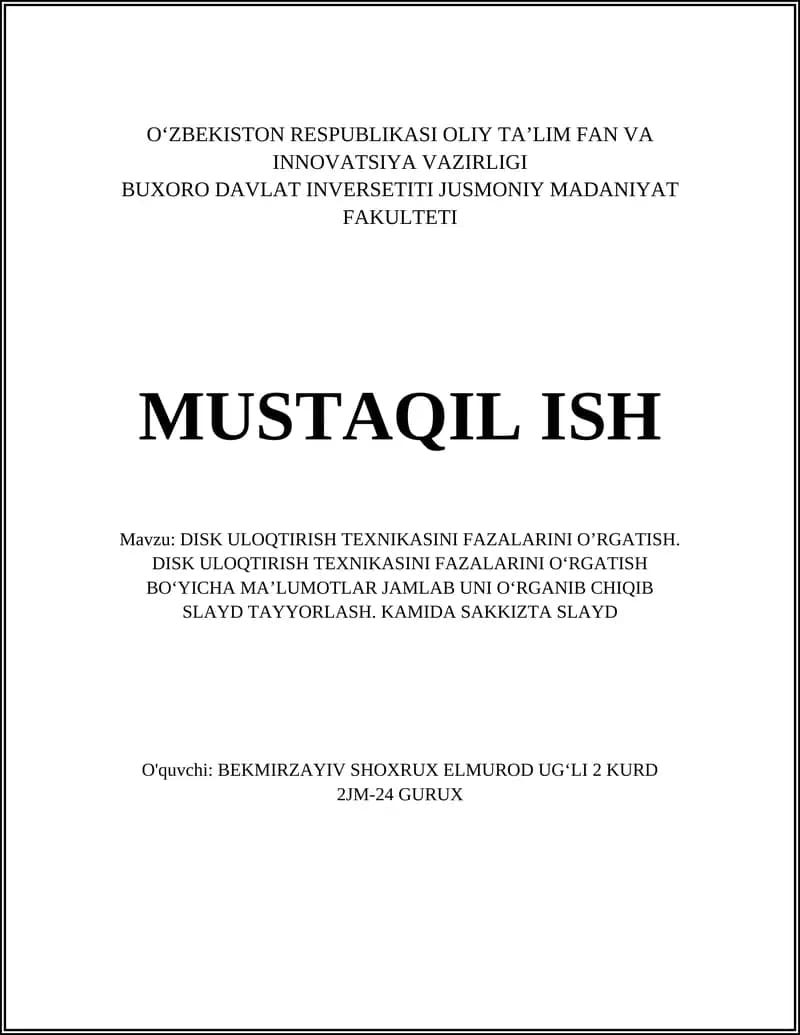 DISK ULOQTIRISH TEXNIKASINI FAZALARINI O’RGATISH