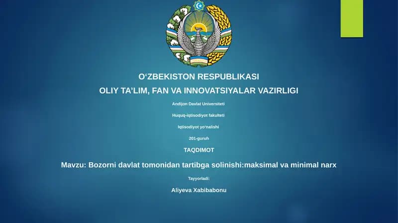 Bozorni davlat tomonidan tartibga solinishi: maksimal va minimal narx