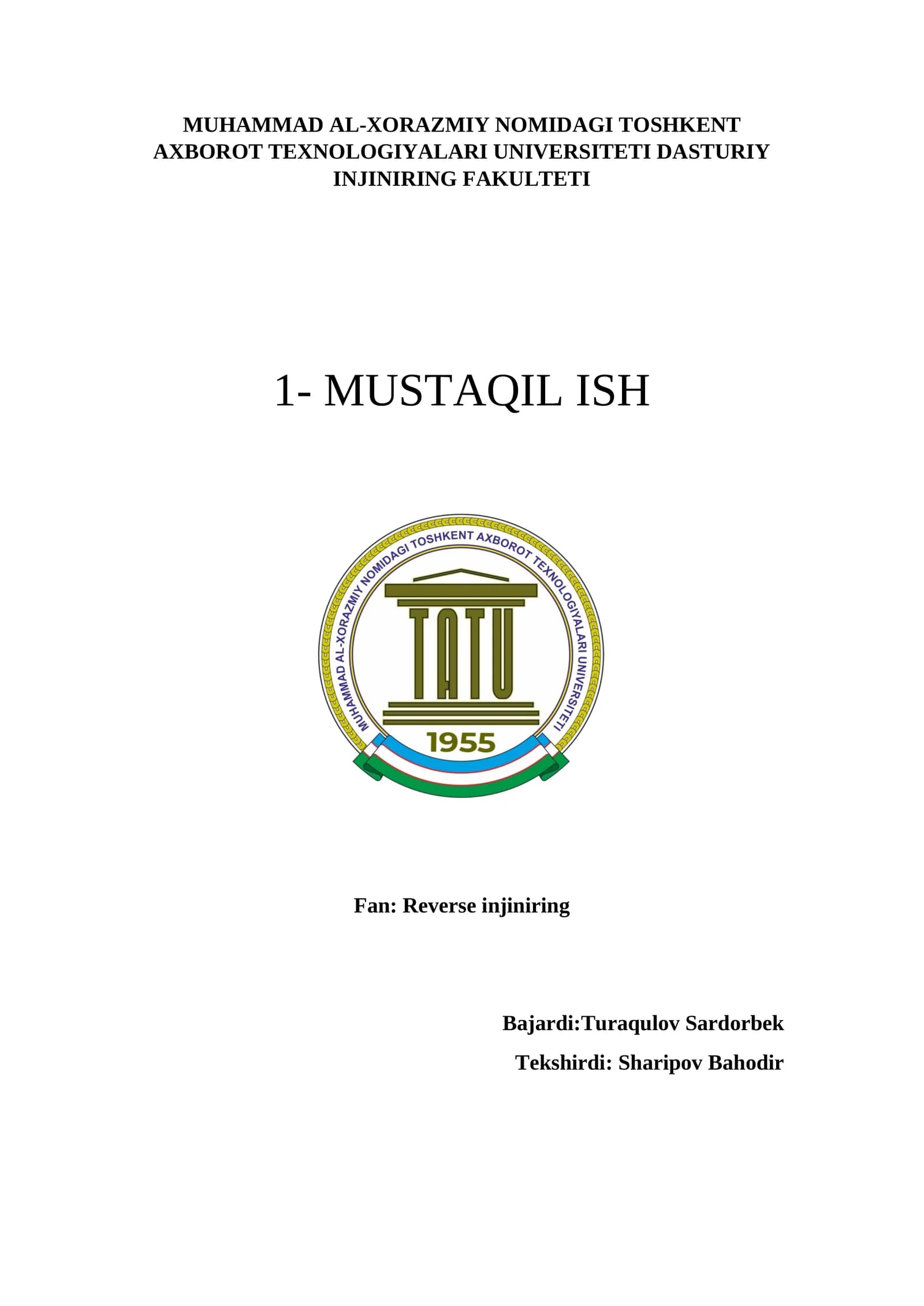 REVERSE INJINIRINGDA MODELLASHTIRISH