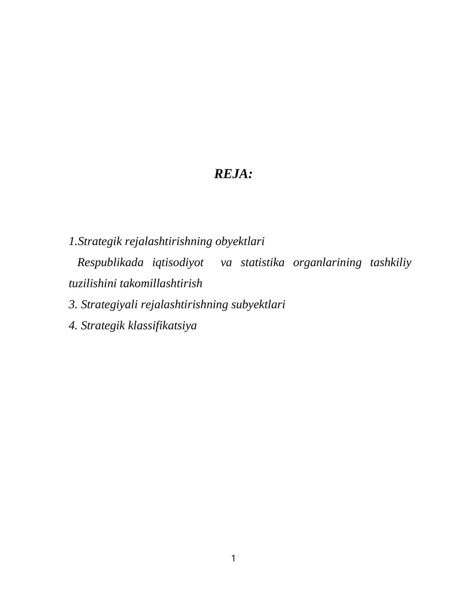 STRATEGIK REJALASHTIRISHNING OBYEKTLARI VA SUBYEKTLARI