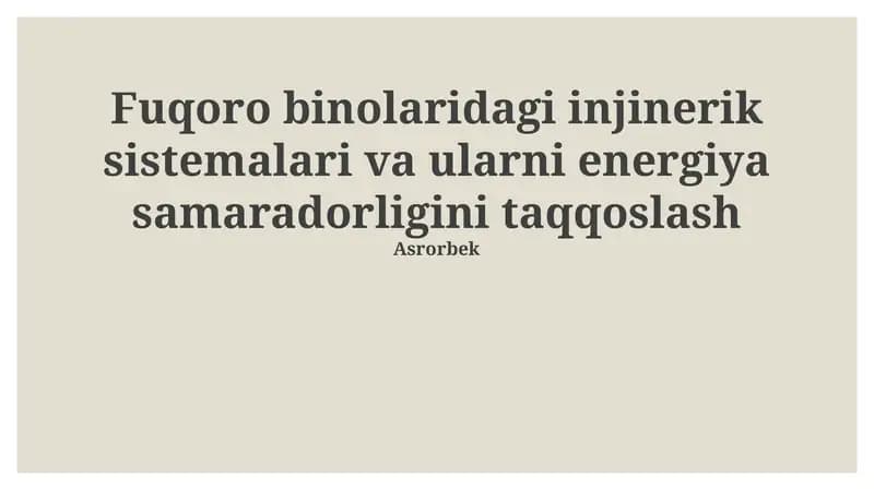 Uy-joy binolarida muhandislik tizimlari