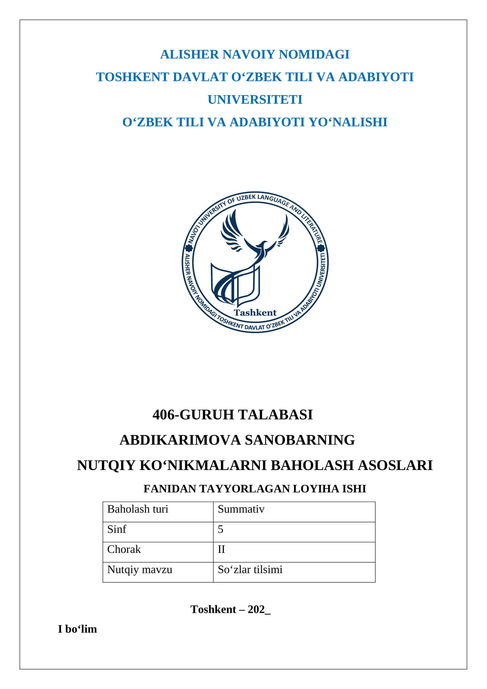 NUTQIY KO‘NIKMALARNI BAHOLASH ASOSLARI