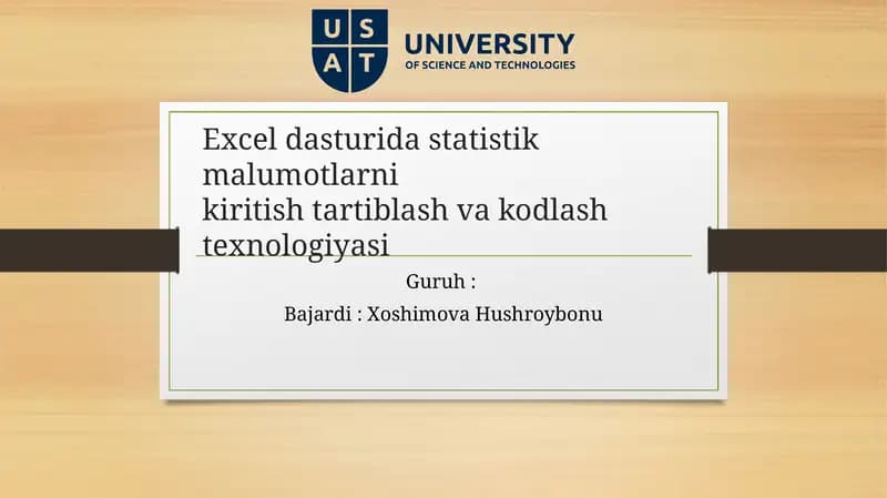 Exceldasturi - Ma’lumot Kiritish va Kodlash Texnologiyasi