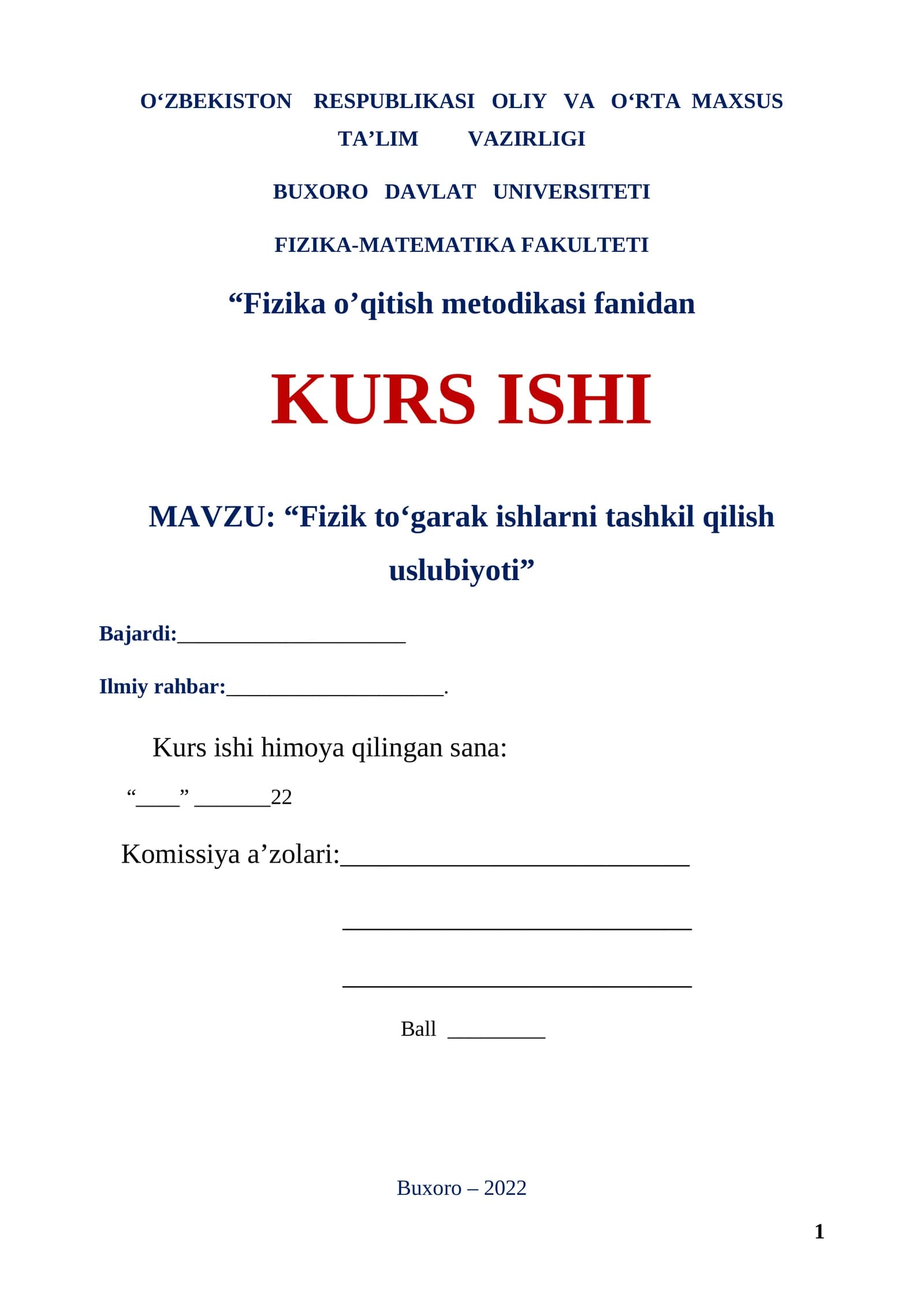Fizik to‘garak ishlarni tashkil qilish uslubiyoti