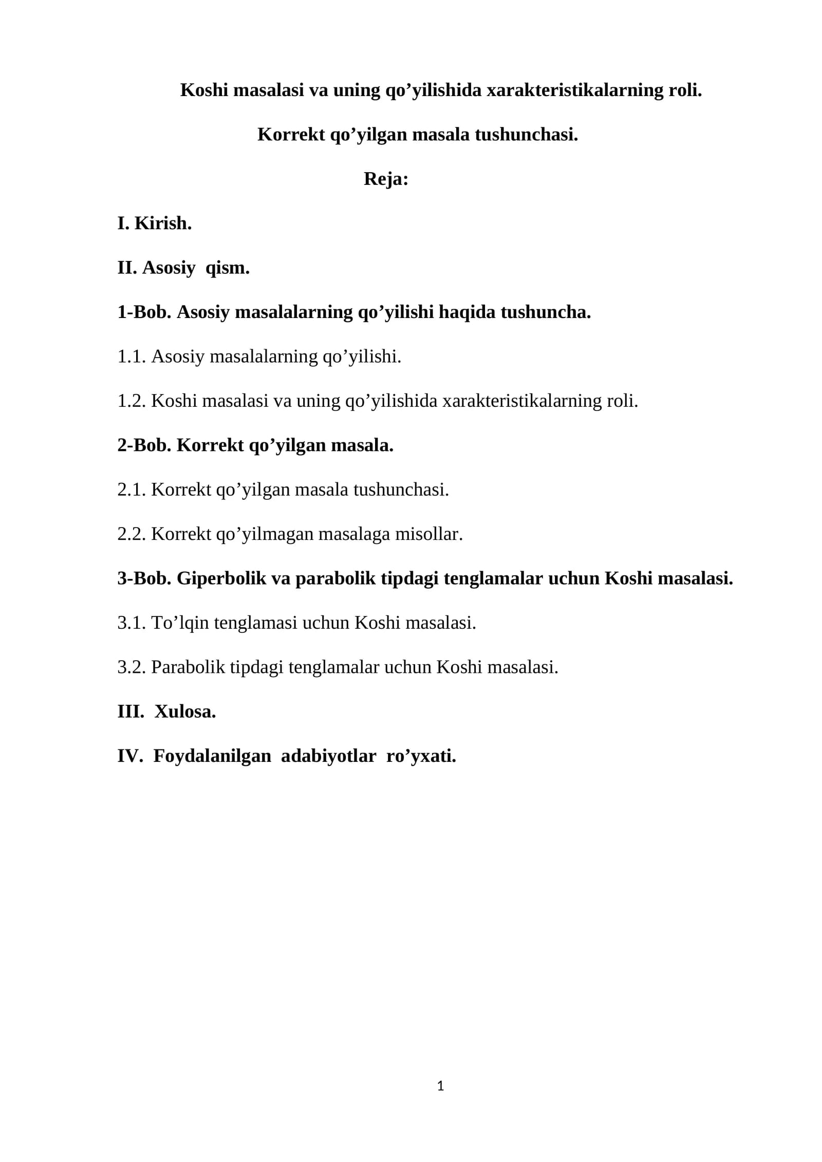 Koshi masalasi va uning qo’yilishida xarakteristikalarning roli