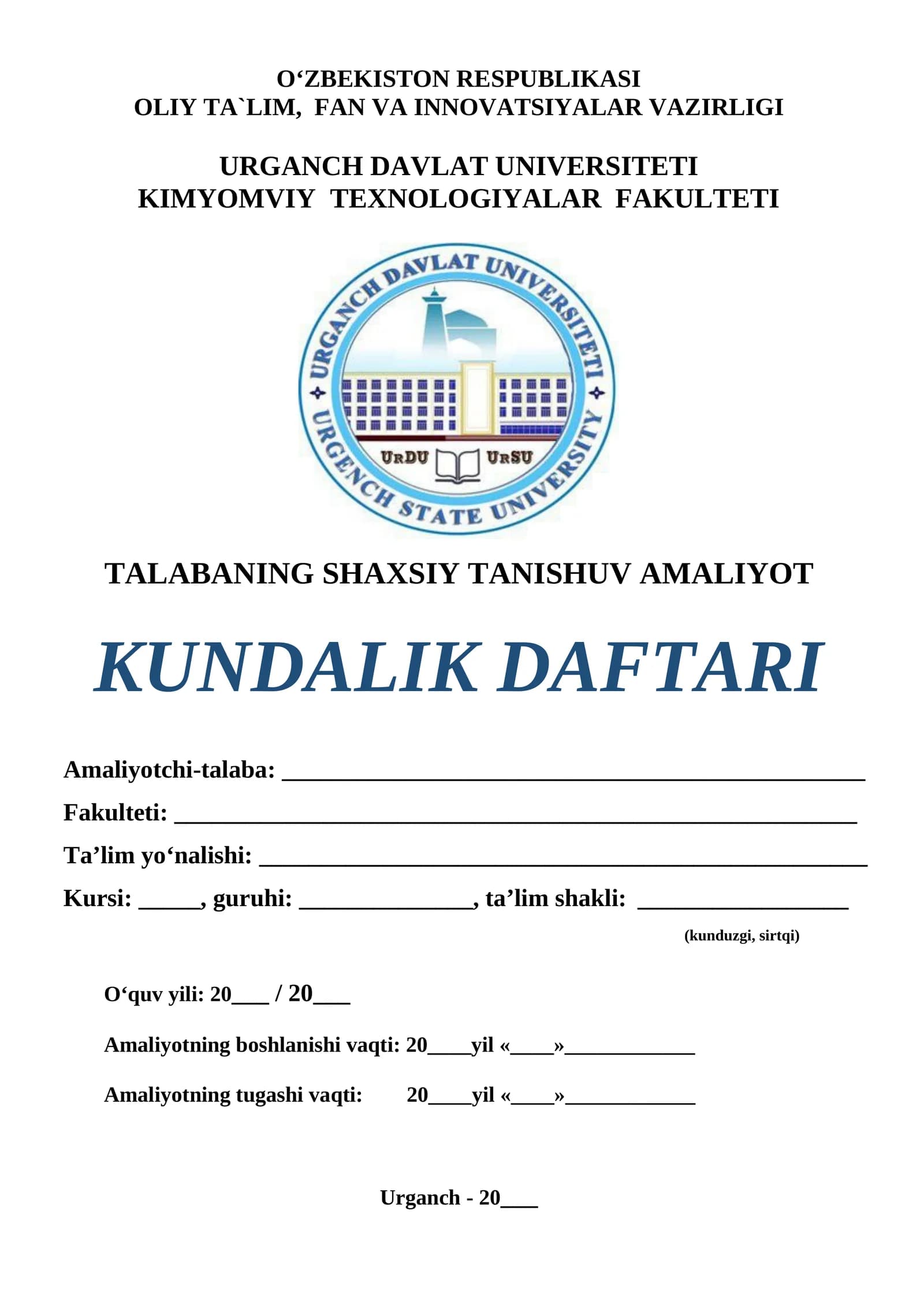 Tanishuv Amaliyot Daftari