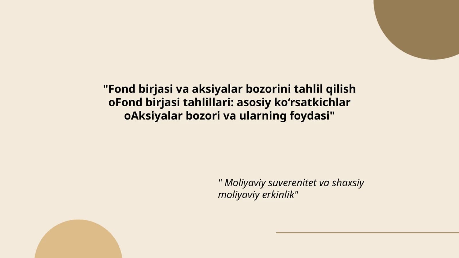 Fond birjasi va aksiyalar bozorini tahlil qilish