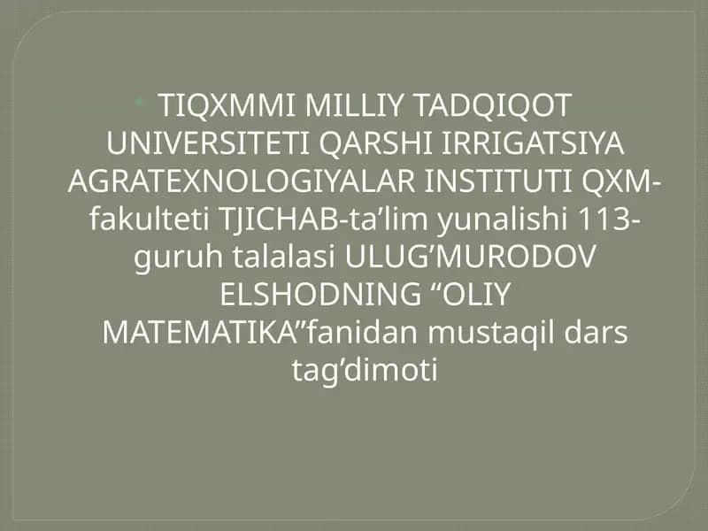 Differensial tenglamalarni taqribiy yechish usullari