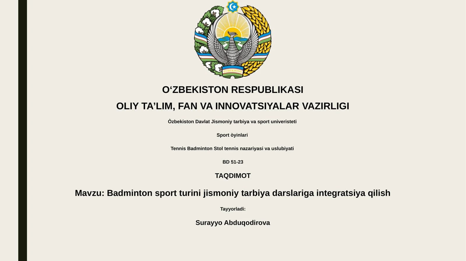Badminton sport turini jismoniy tarbiya darslariga integratsiya qilish