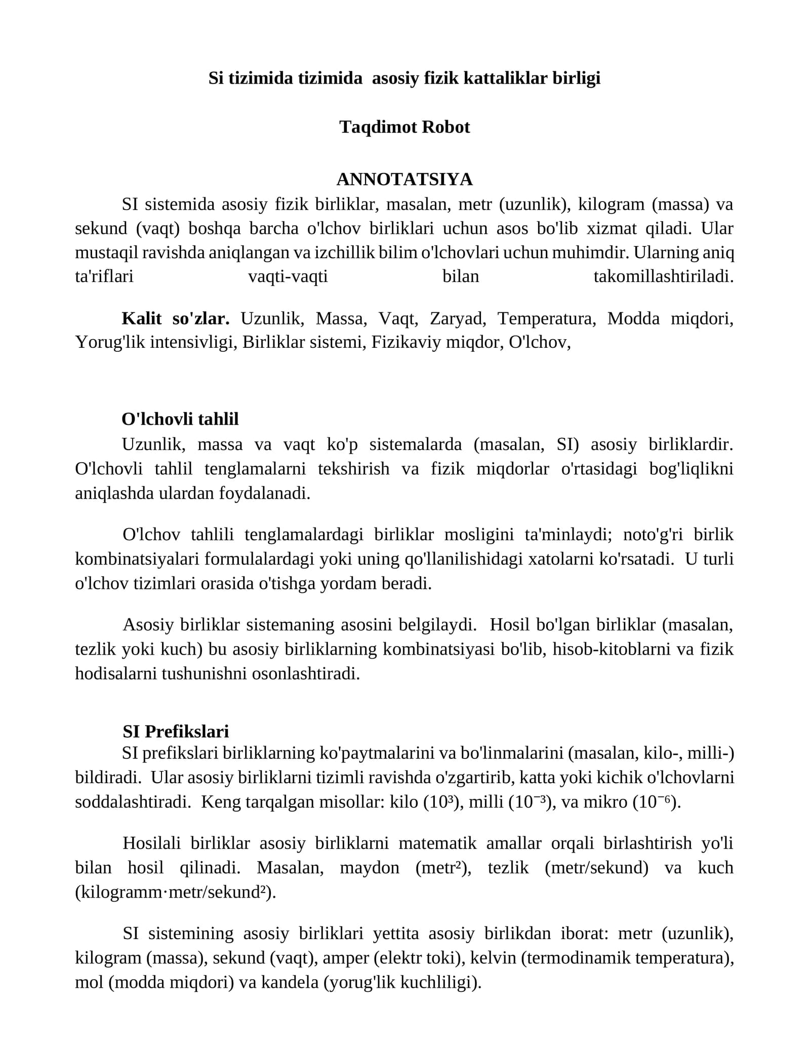 O'lchovli tahlil