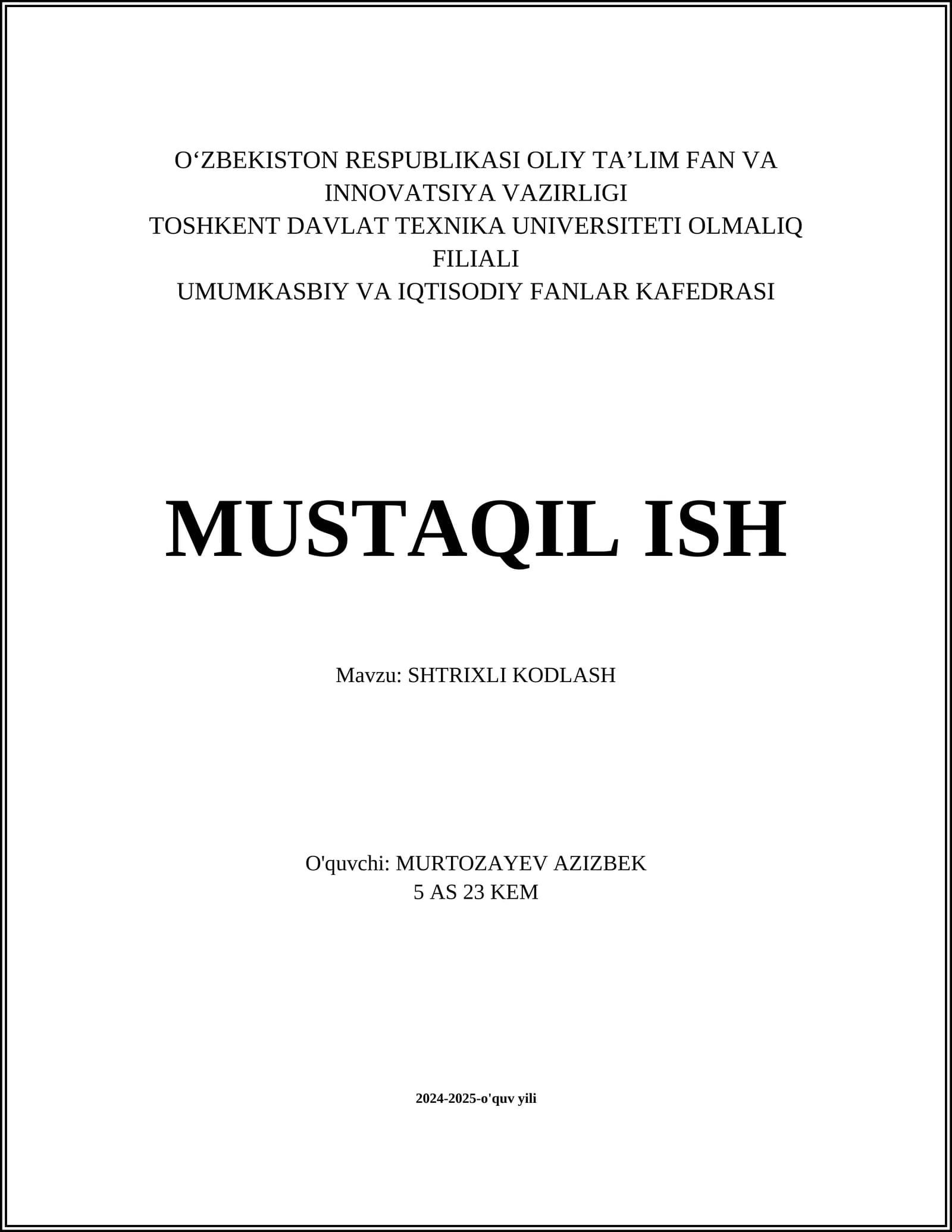 SHTRIXLI KODLASH