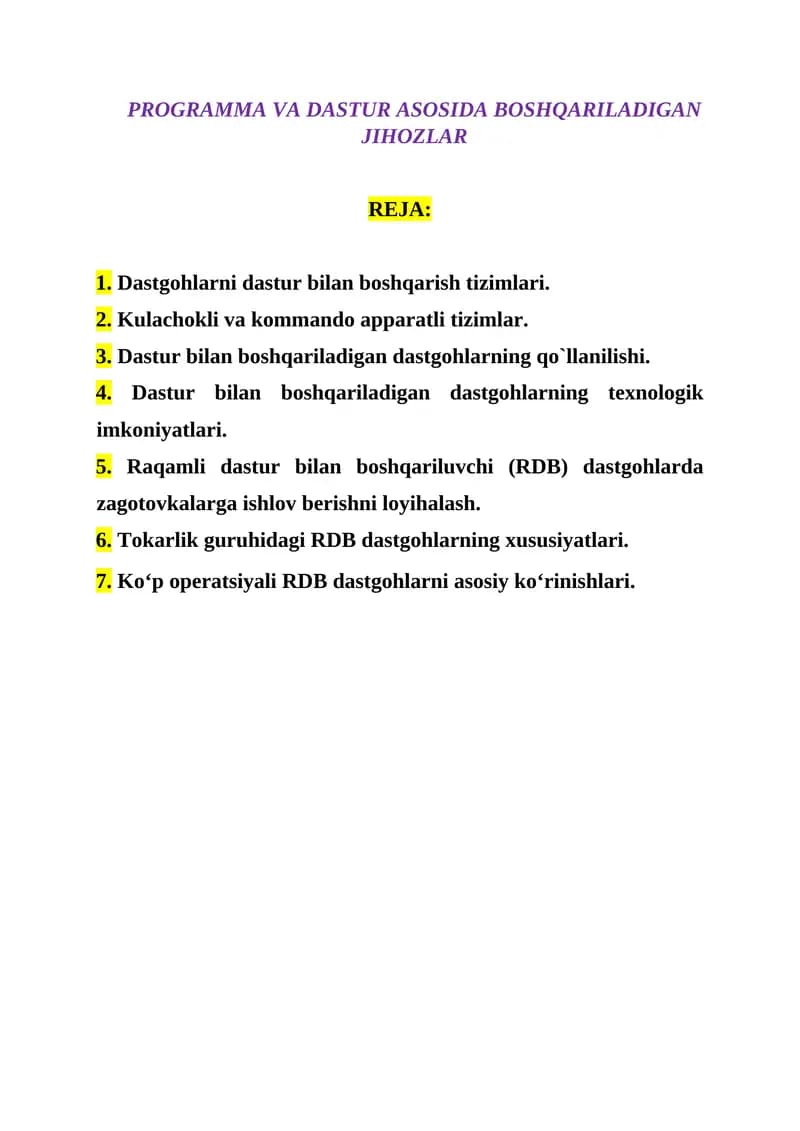 Raqamli Dastur bilan Boshqarish Tizimlari
