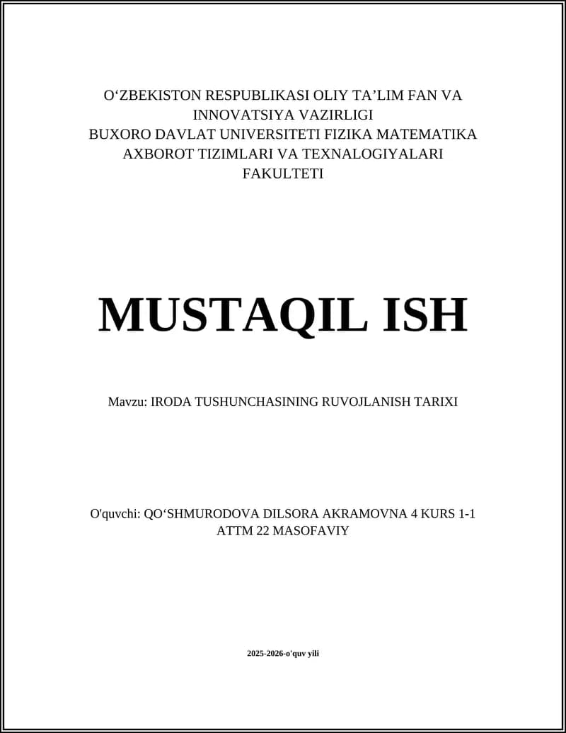 IRODA TUSHUNCHASINING RUVOJLANISH TARIXI