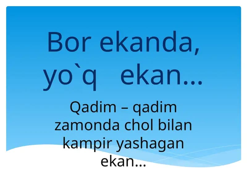 Qadim-qadim zamanlardagi cholbilan kampaniyashagan ekan…