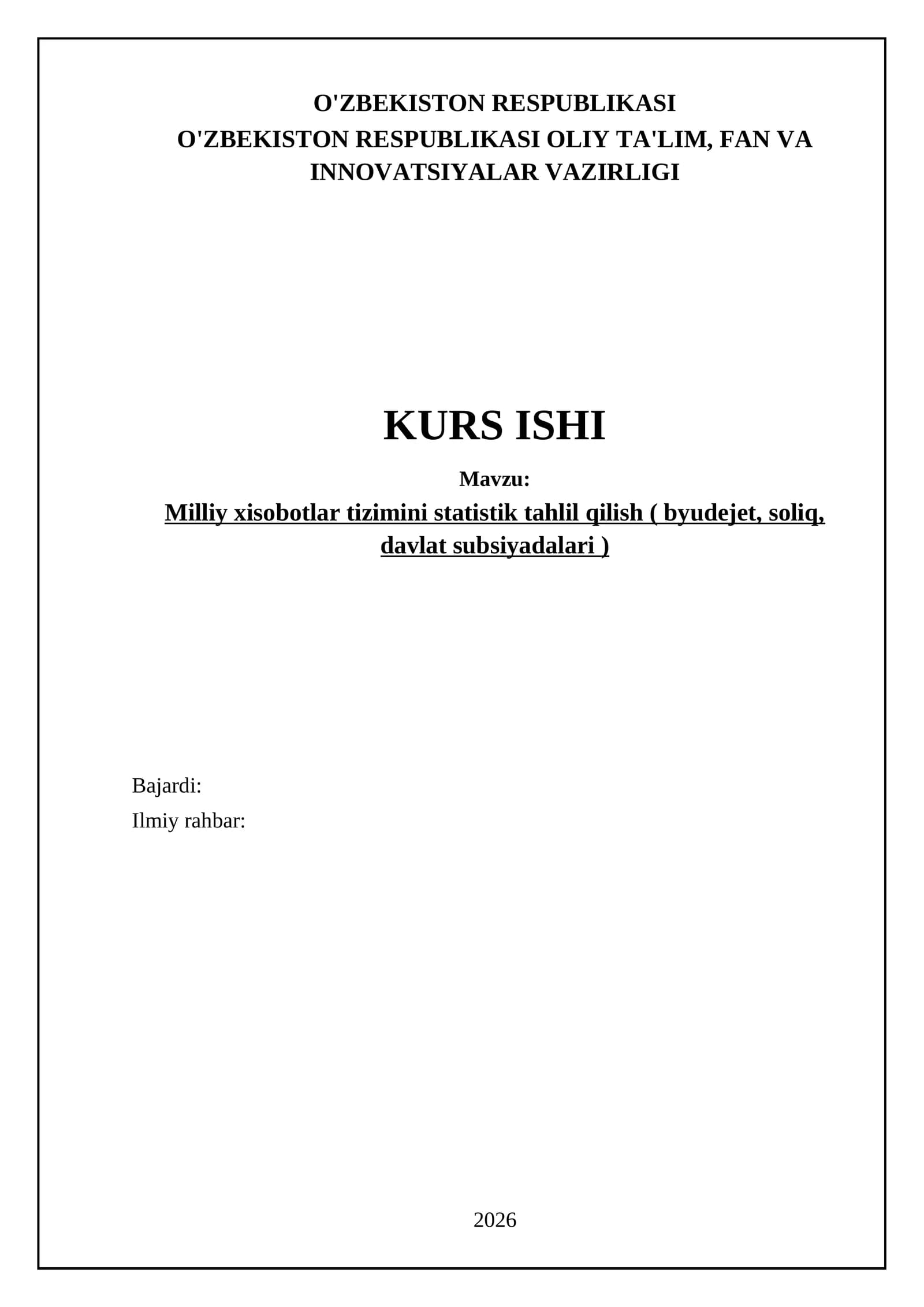 Milliy xisobotlar tizimini statistik tahlil qilish