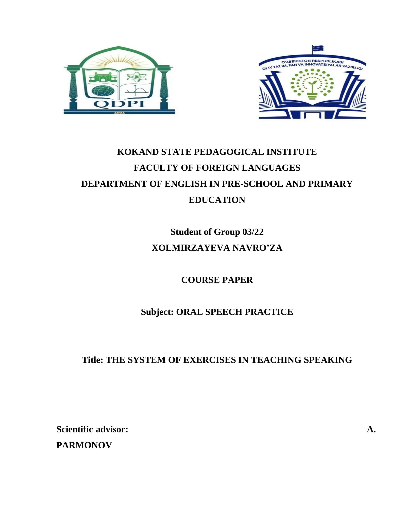 THE SYSTEM OF EXERCISES IN TEACHING SPEAKING
