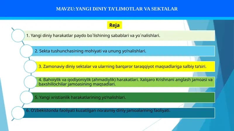 YANGI DINIY TA’LIMOTLAR VA SEKTALAR