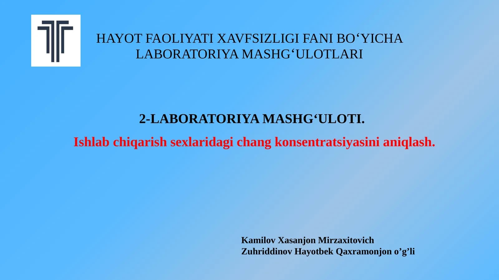 Laboratoriya mashgʻulotlarning mavzulari