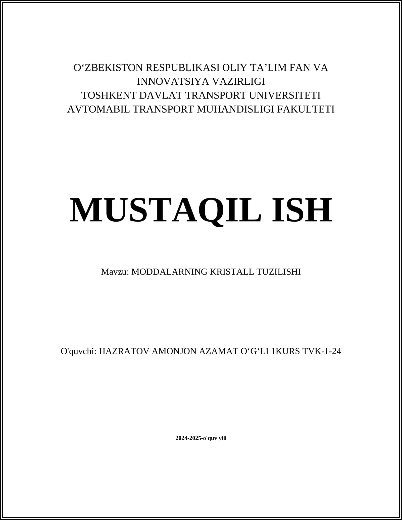 MODDALARNING KRISTALL TUZILISHI