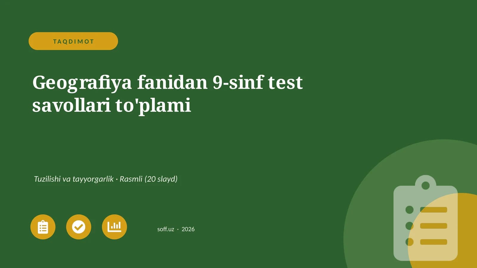 Geografiya fanidan 9-sinf test savollari to'plami