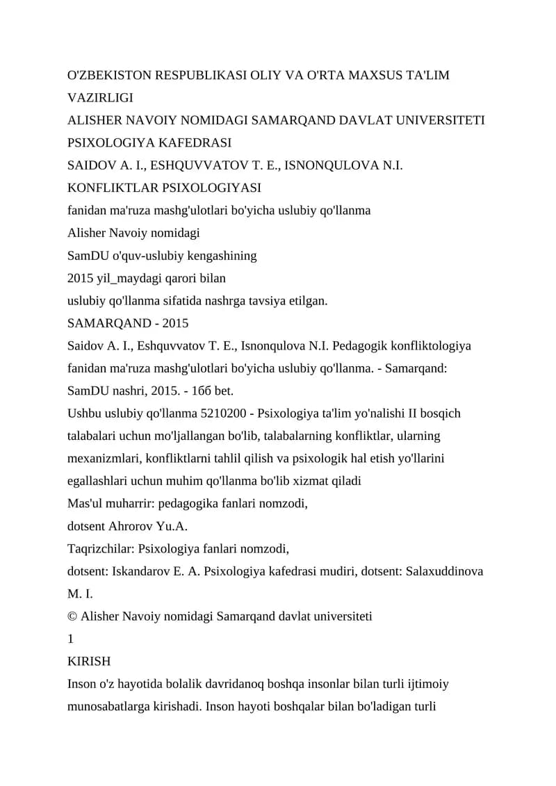Konfliktlar Psixologiyasi