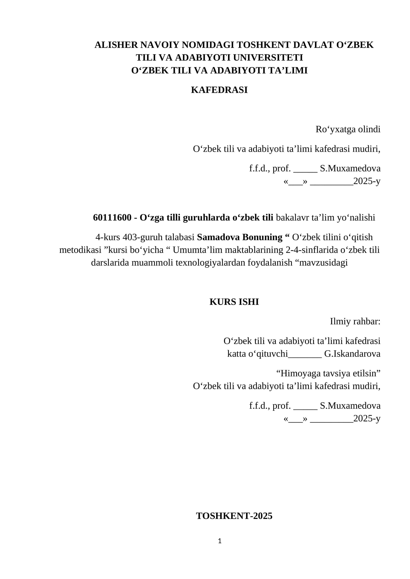 O‘zbek Tilini o‘qitish metodikasi