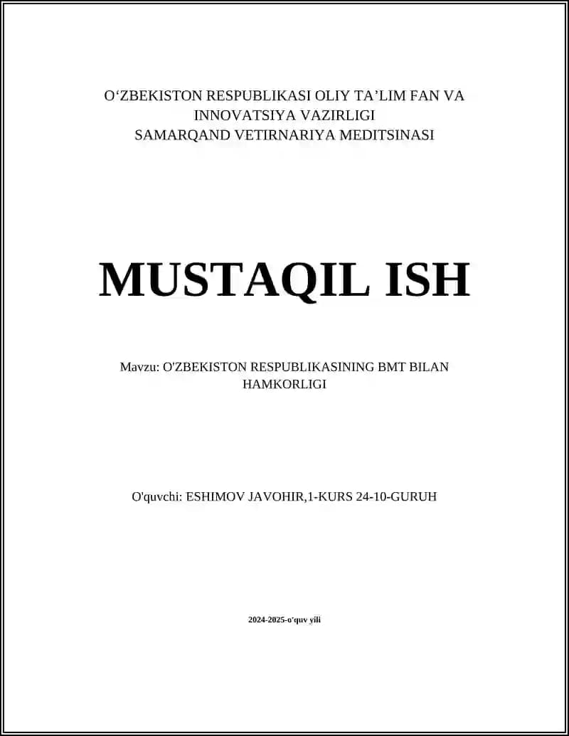 O'ZBEKISTON RESPUBLIKASINING BMT BILAN HAMKORLIGI