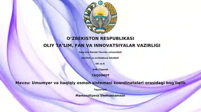 Umumiy va haqiqiy osmon sistemasi koordinatalari orasidagi bog'liqlik