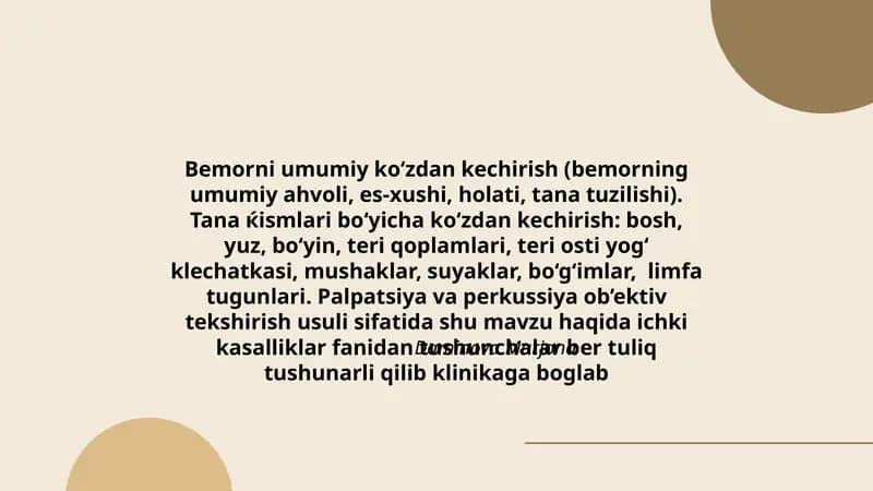 Bemorni umumiy ko‘zdan kechirish