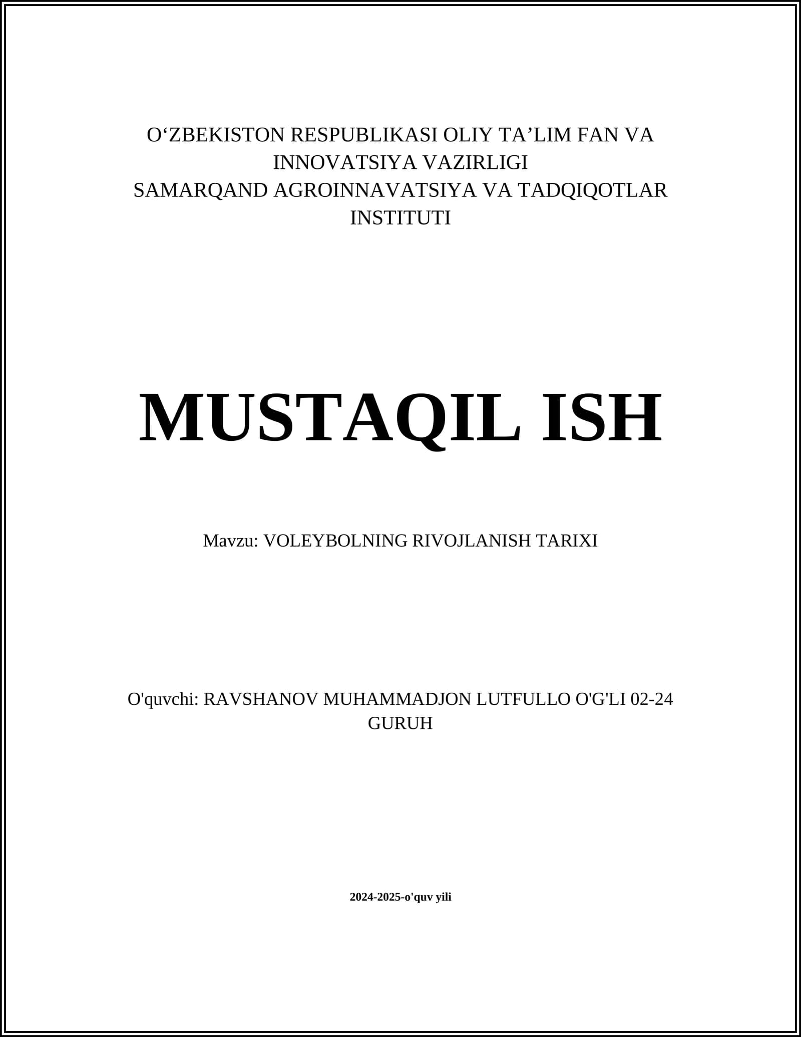 VOLEYBOLNING RIVOJLANISH TARIXI