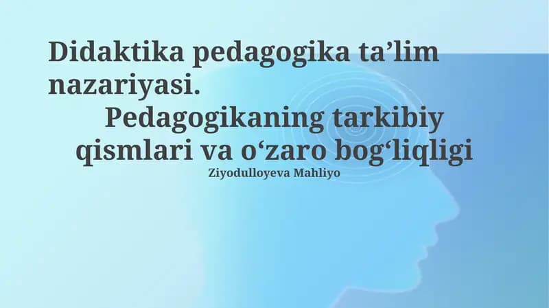 Didaktika pedagogika taʼlim nazariyasi