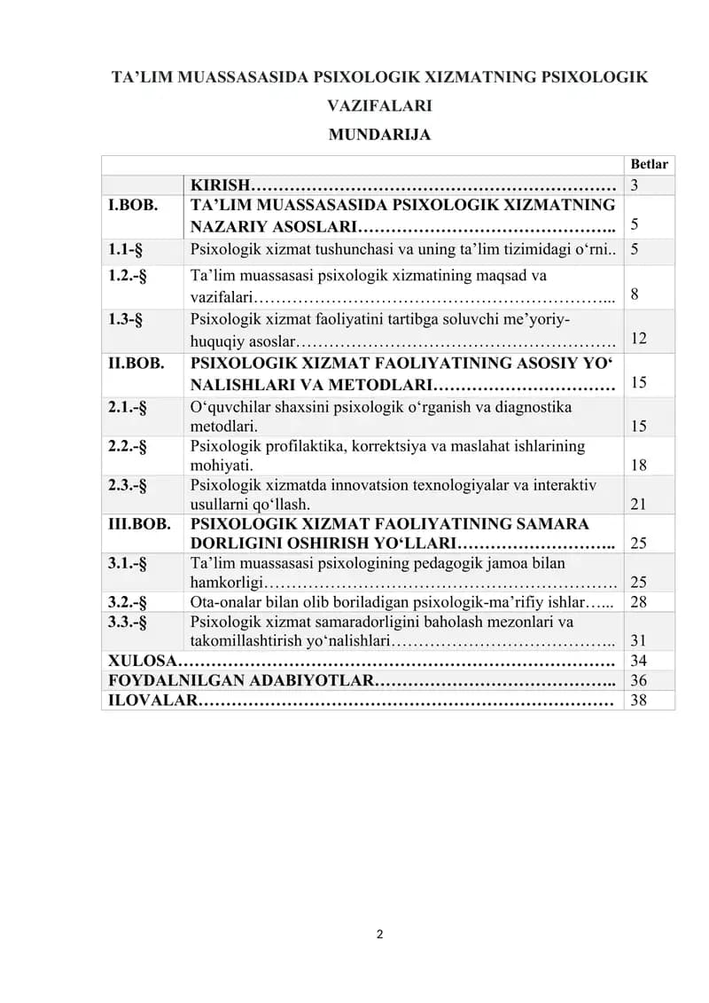 TA’LIM MUASSASASIDA PSIXOLOGIK XIZMATNING PSIXOLOGIK VAZIFALARI