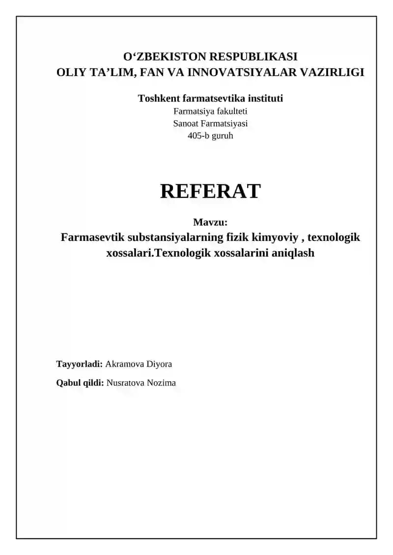Farmatsiya fakulteti REFERAT