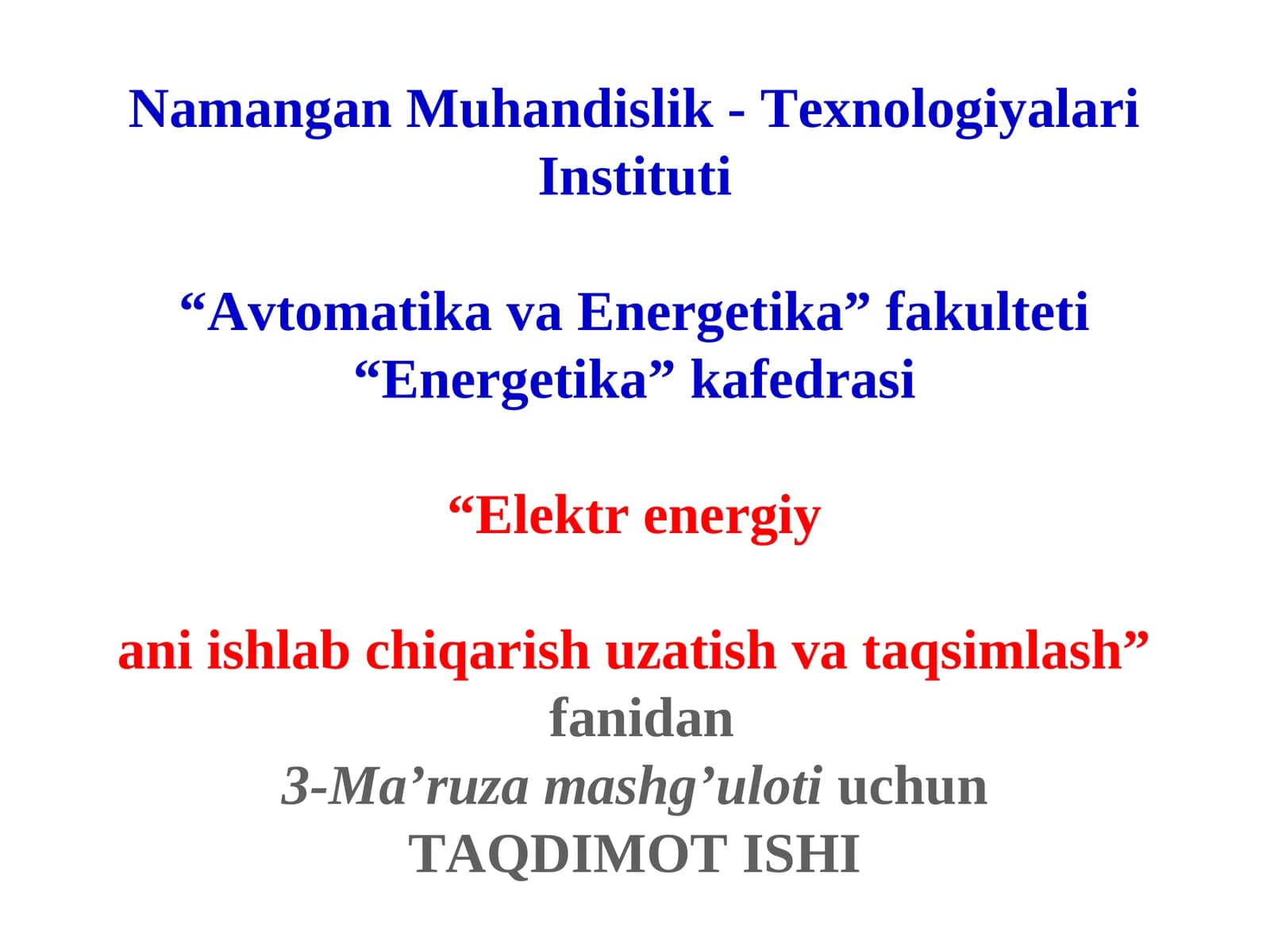 Atom elektr stantsiyalarida eletr energiya ishlab chiqarish