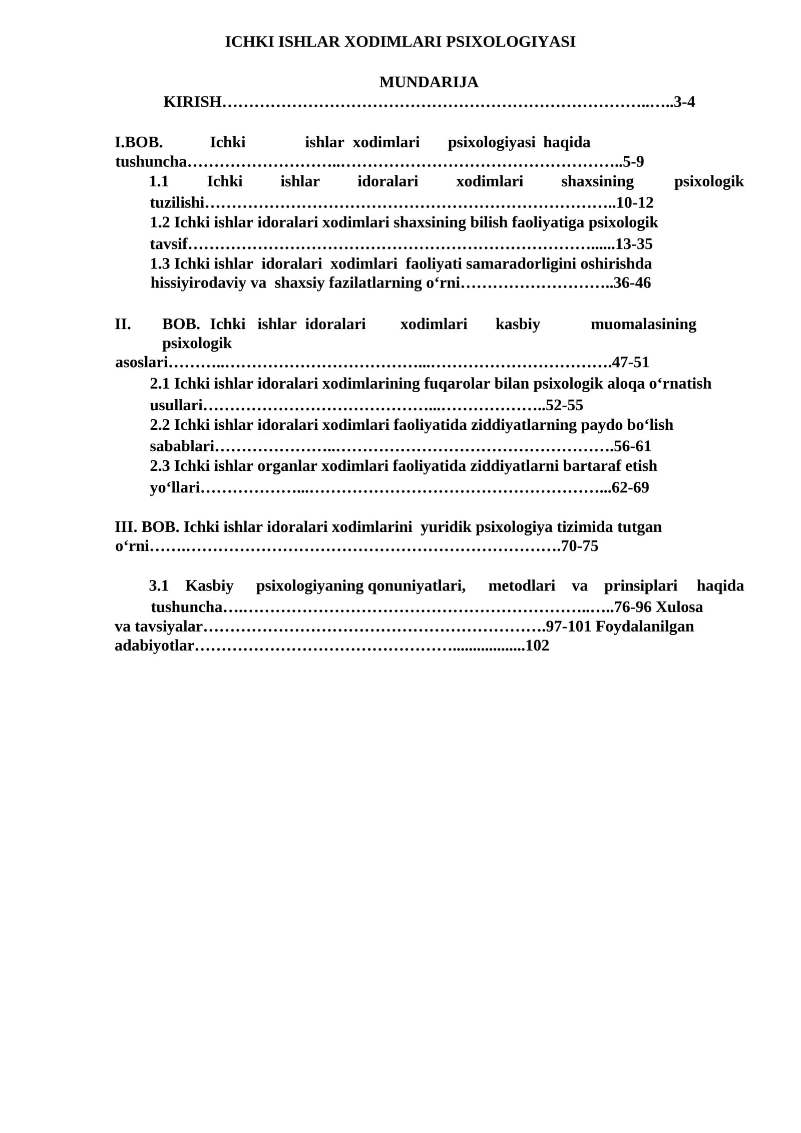 ICHKI ISHLAR XODIMLARI PSIXOLOGIYASI