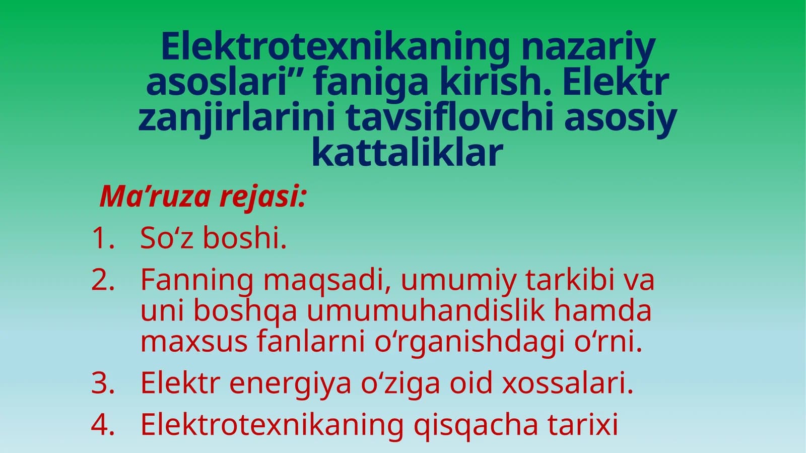 Elektrotexnikaning nazariy asoslari