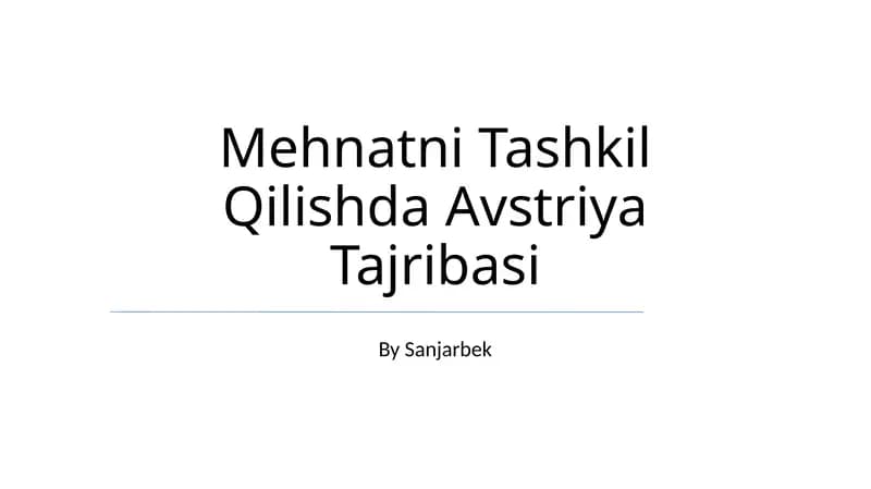 Mehnatni Tashkil Qilishda Avstriya Tajribasi