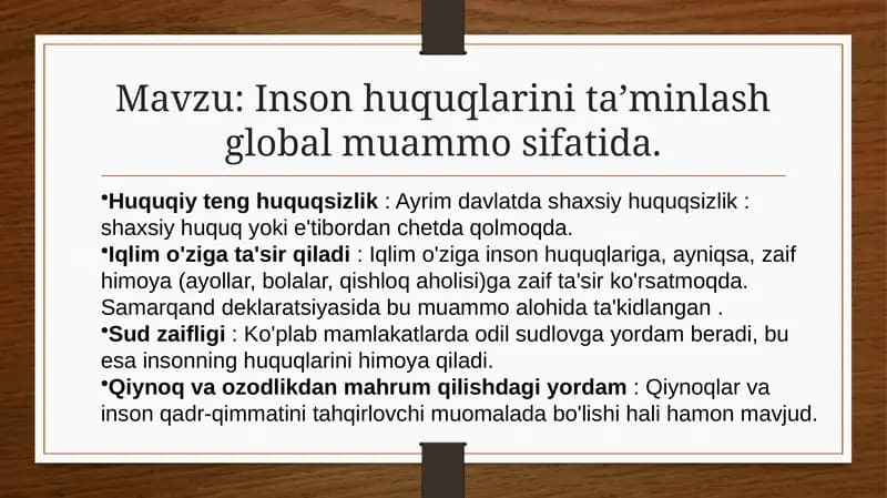 Inson huquqlarini ta’minlash global muammo sifatida