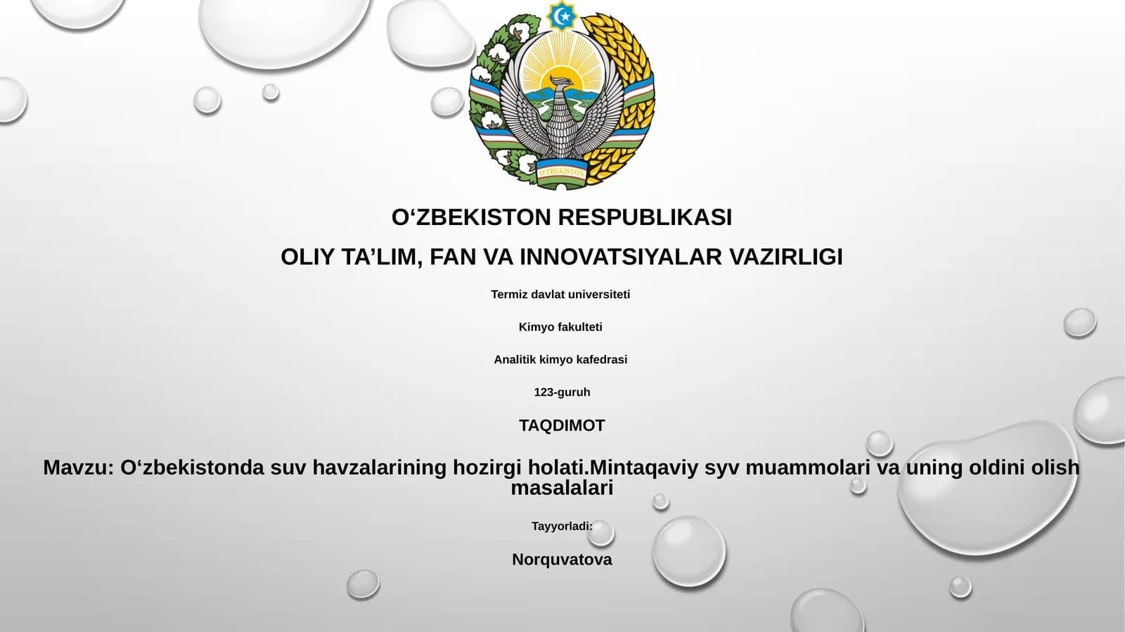 O‘zbekistonda suv havzalarining hozirgi holati