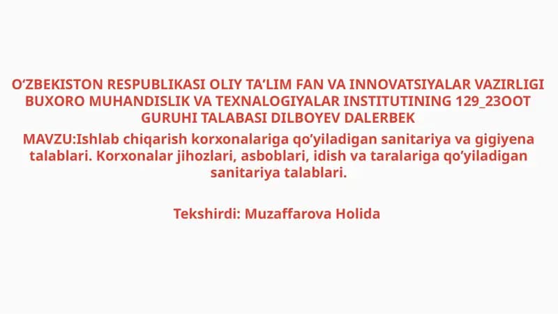 Sanitariya va gigiyena talablari