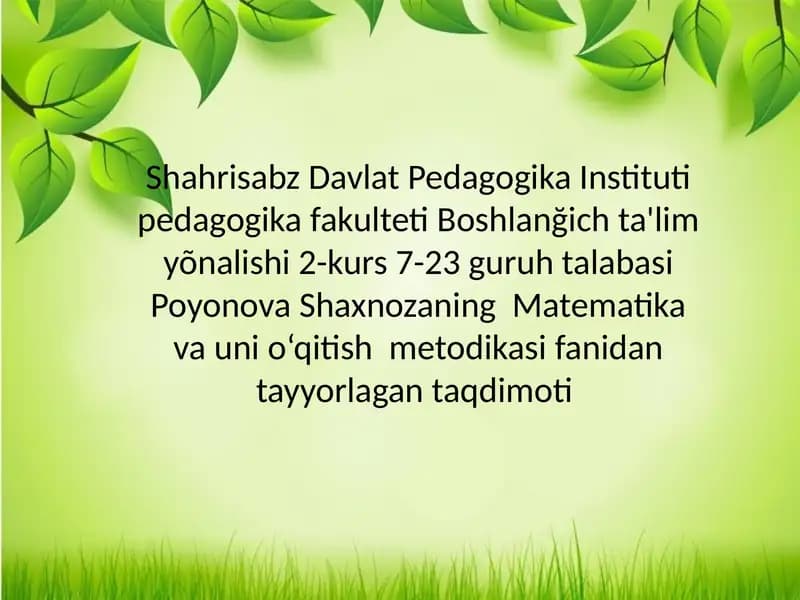 Matematika va Uni o‘qitish metodikasi