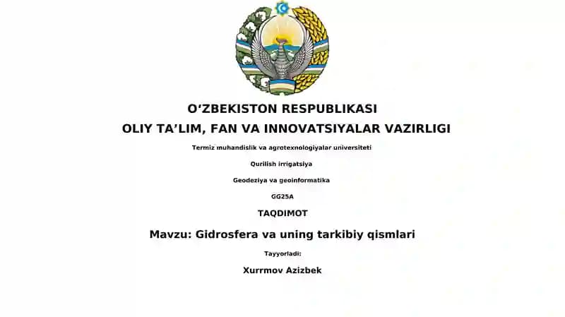 Gidrosfera va uning tarkibiy qismlari