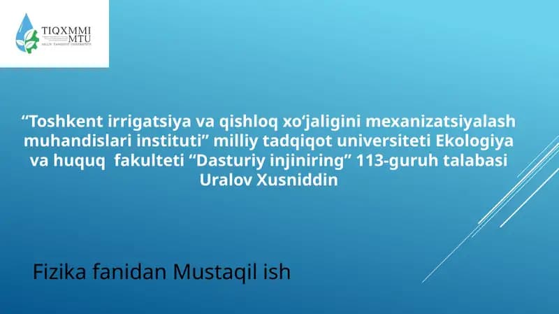 Toshkent irrigatsiya va qishloq xo‘jaligini mexanizatsiyalash muhandislari instituti