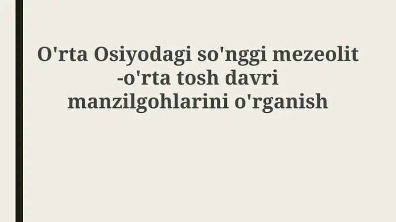 OrtaOsiyodagi so'nggi mezolit - o'rtato'sh davri manzilgohlarini o'rganish