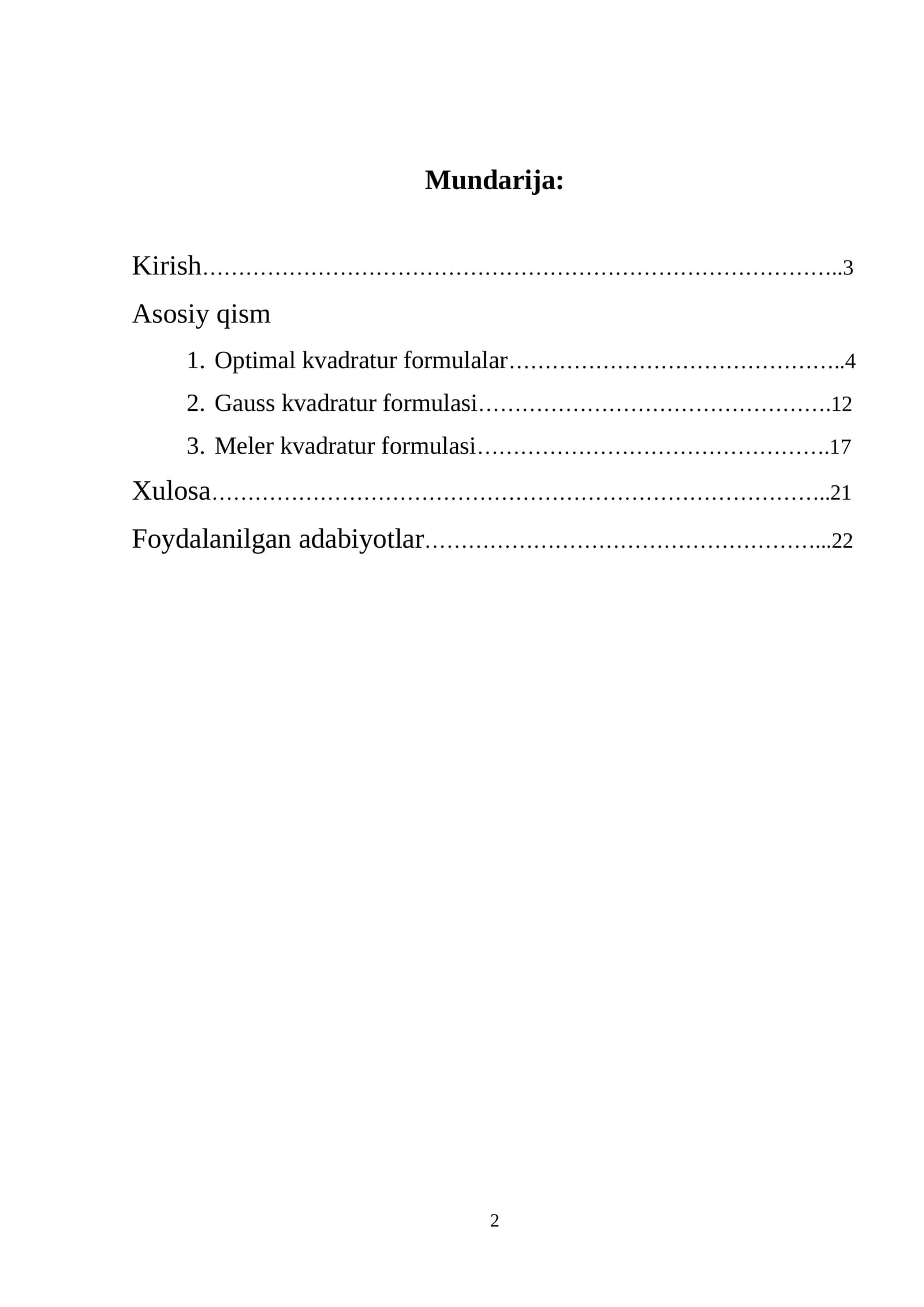 Optimal kvadratur formulalar