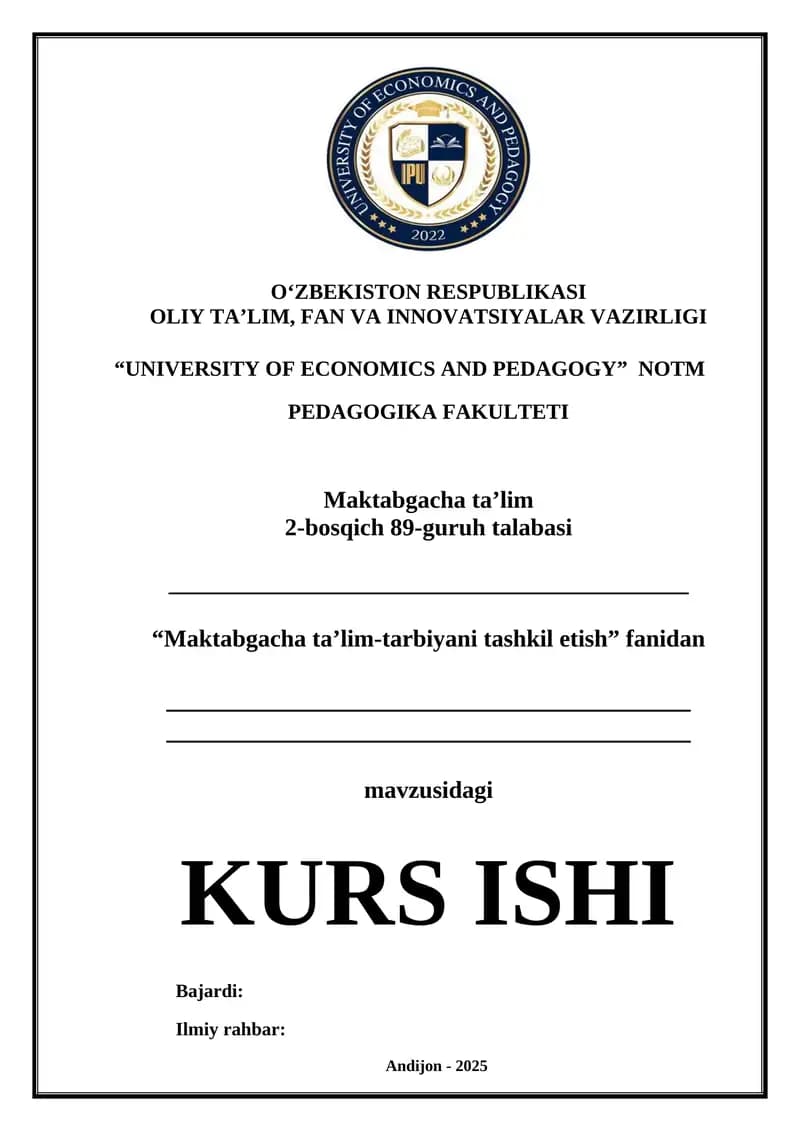 Maktabgacha ta’lim-tarbiyani tashkil etish