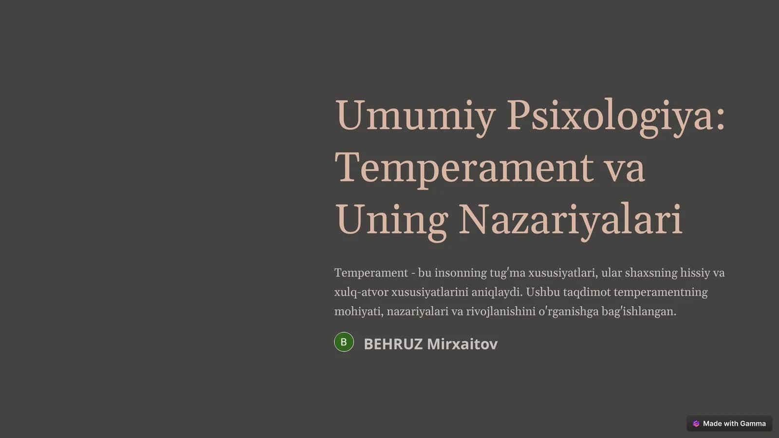 Umumiy Psixologiya: Temperament va Uning Nazariyalari