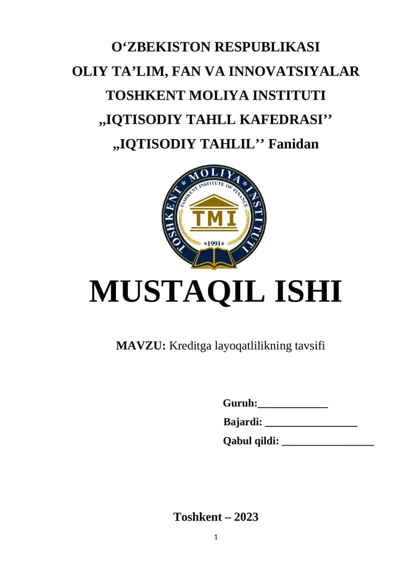 Kreditga layoqatlilikning tavsifi