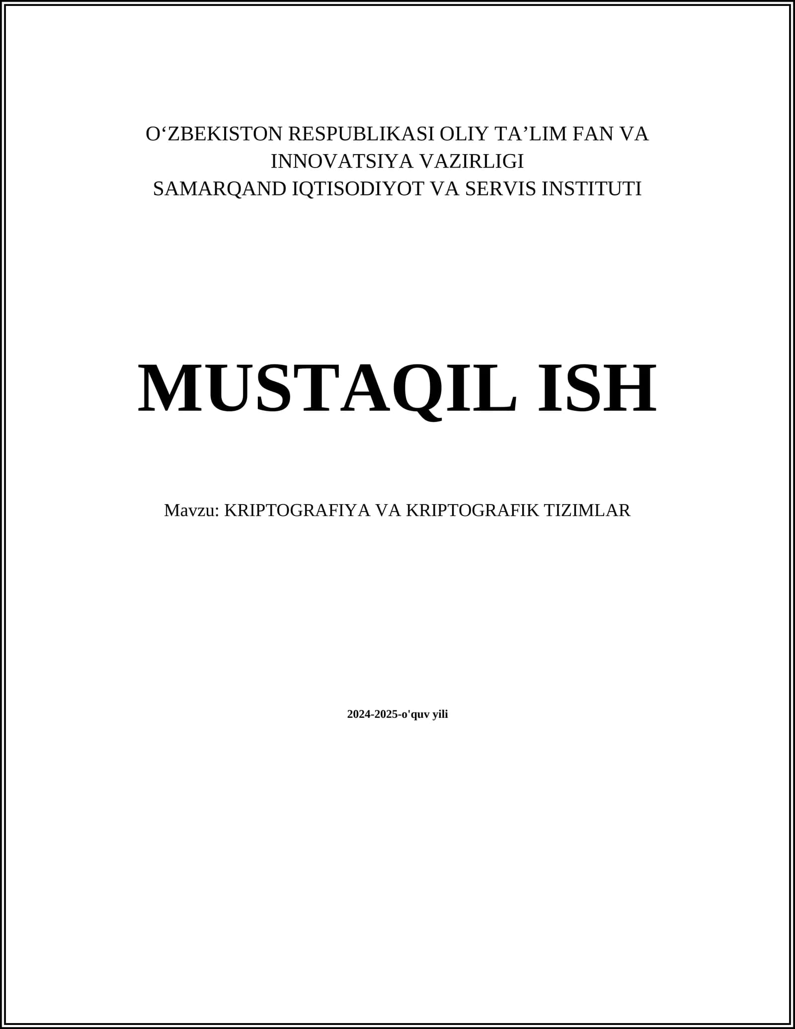 KRIPTOGRAFIYA VA KRIPTOGRAFIK TIZIMLAR