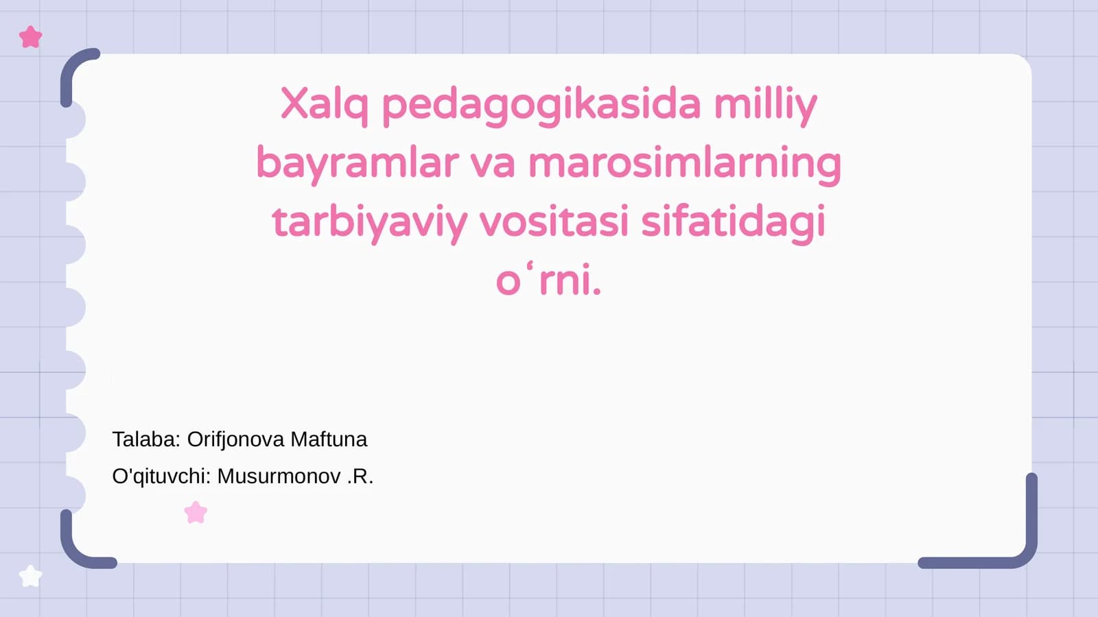 Xalq pedagogikasida milliy bayramlar va marosimlarning tarbiyaviy vositasi sifatidagi oʻrni